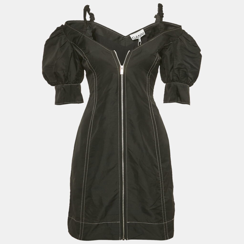 Ganni Black Taffeta Off Shoulder Mini Dress XS Ganni Black Taffeta Off Shoulder Mini Dress XS