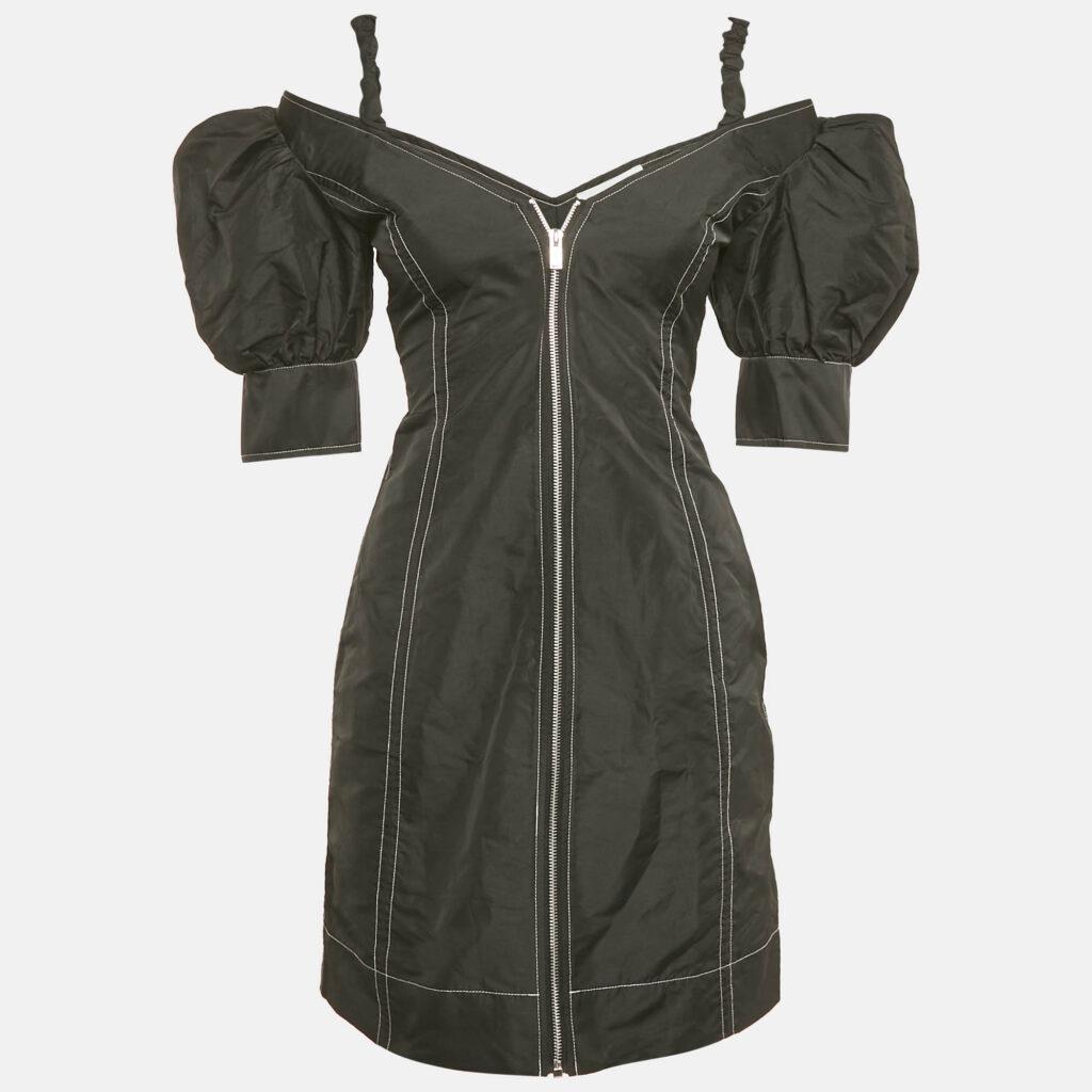 Ganni Black Crepe Cold Shoulder Mini Dress XS Ganni Black Crepe Cold Shoulder Mini Dress XS