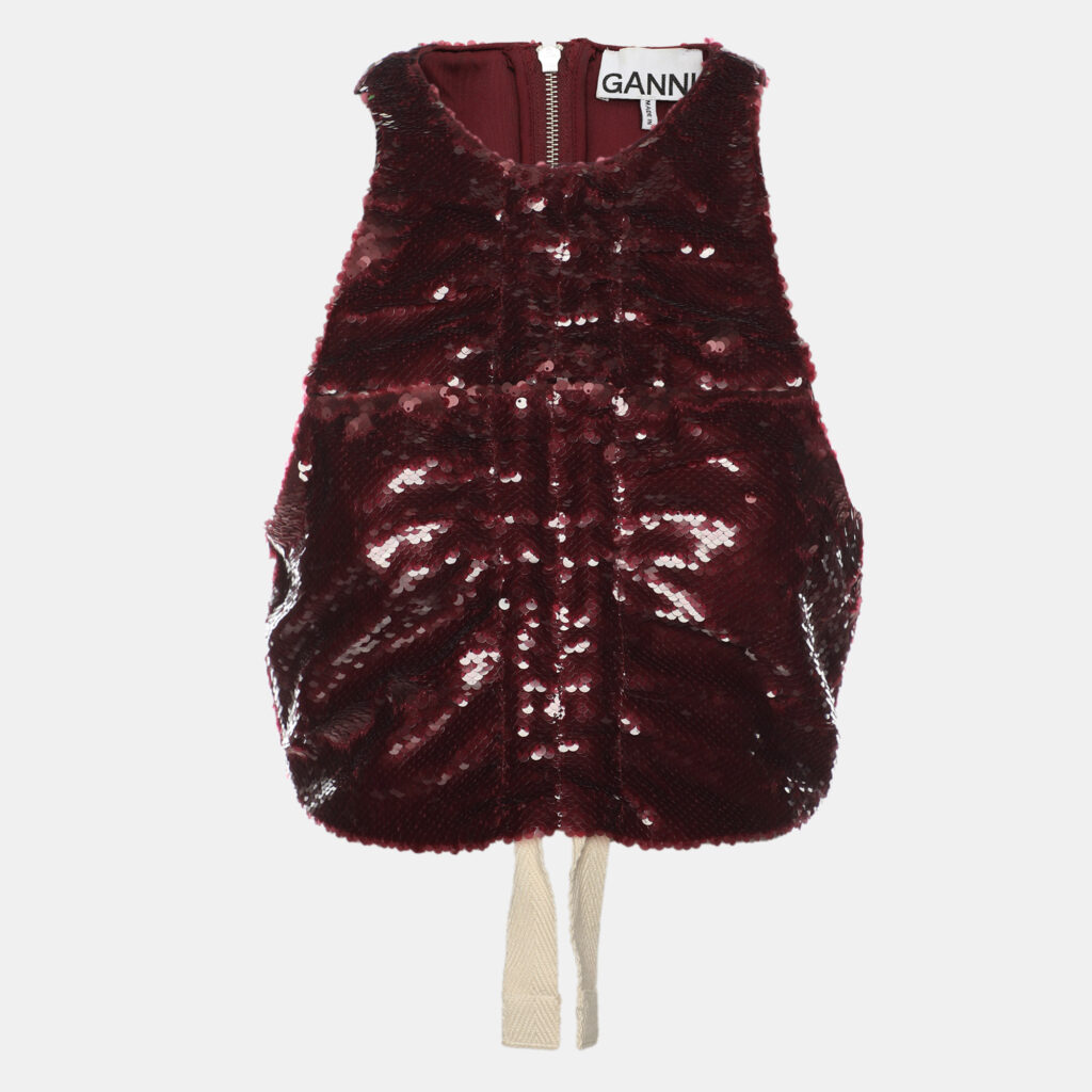 Ganni Burgundy Sequin Sleeveless Crop Top XXS