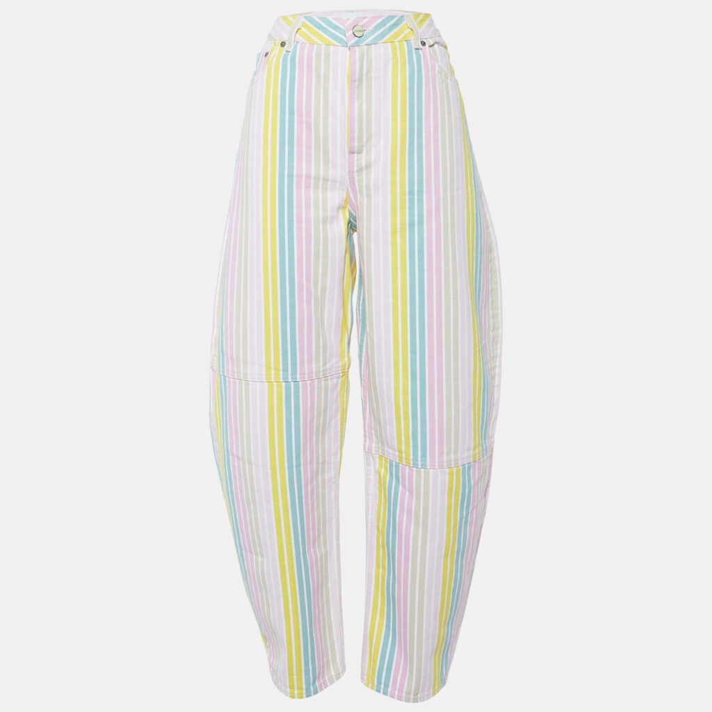 Ganni Multicolor Striped Denim Stary Tapered Jeans L/Waist 32"