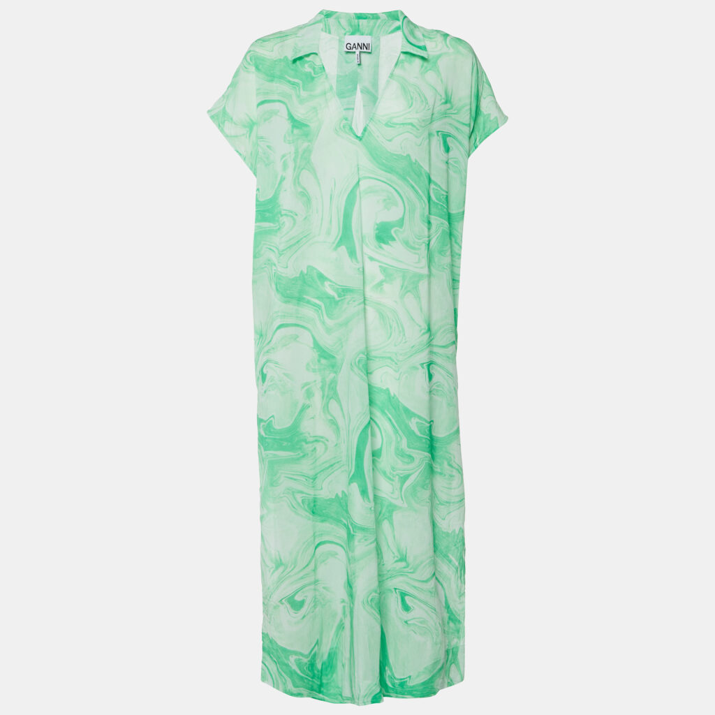 Ganni Green Marble Print Cotton Tunic Dress S/M Ganni Green Marble Print Cotton Tunic Dress S/M