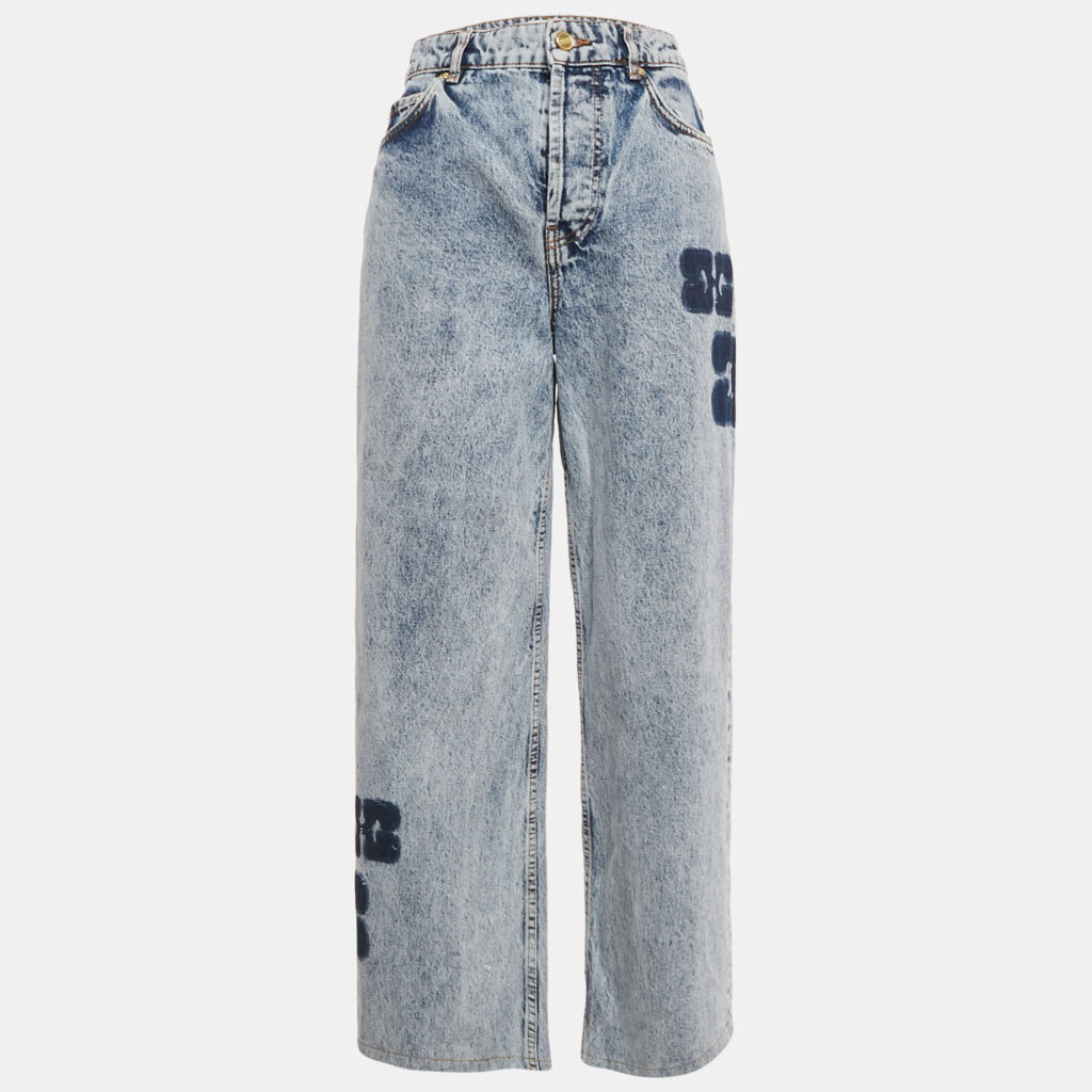 Ganni Blue Printed Denim Straight Leg Jeans M Waist 30" Ganni Blue Printed Denim Straight Leg Jeans M Waist 30"