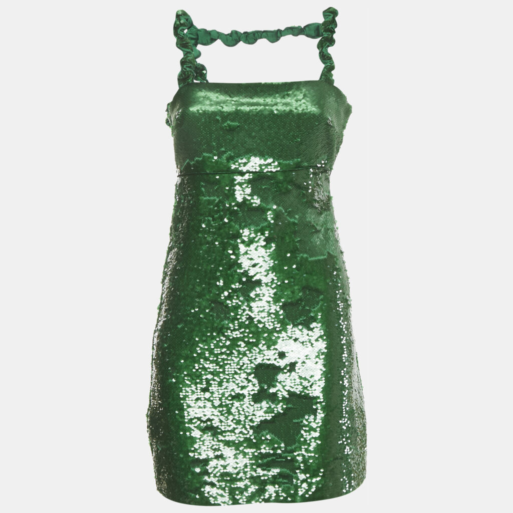 Ganni Green Sequin Twisted Sleeve Mini Dress XXS Ganni Green Sequin Twisted Sleeve Mini Dress XXS