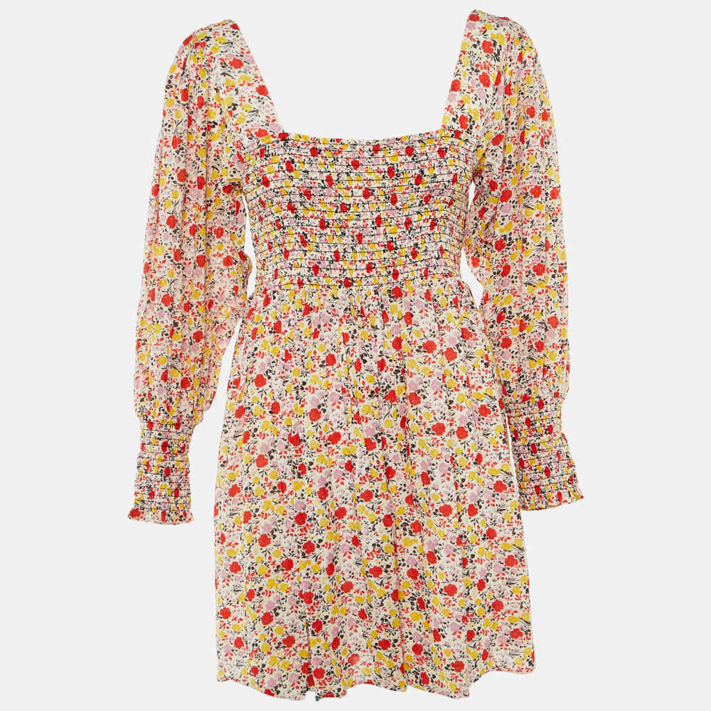 Ganni White Floral Print Crepe Mini Dress L Ganni White Floral Print Crepe Mini Dress L