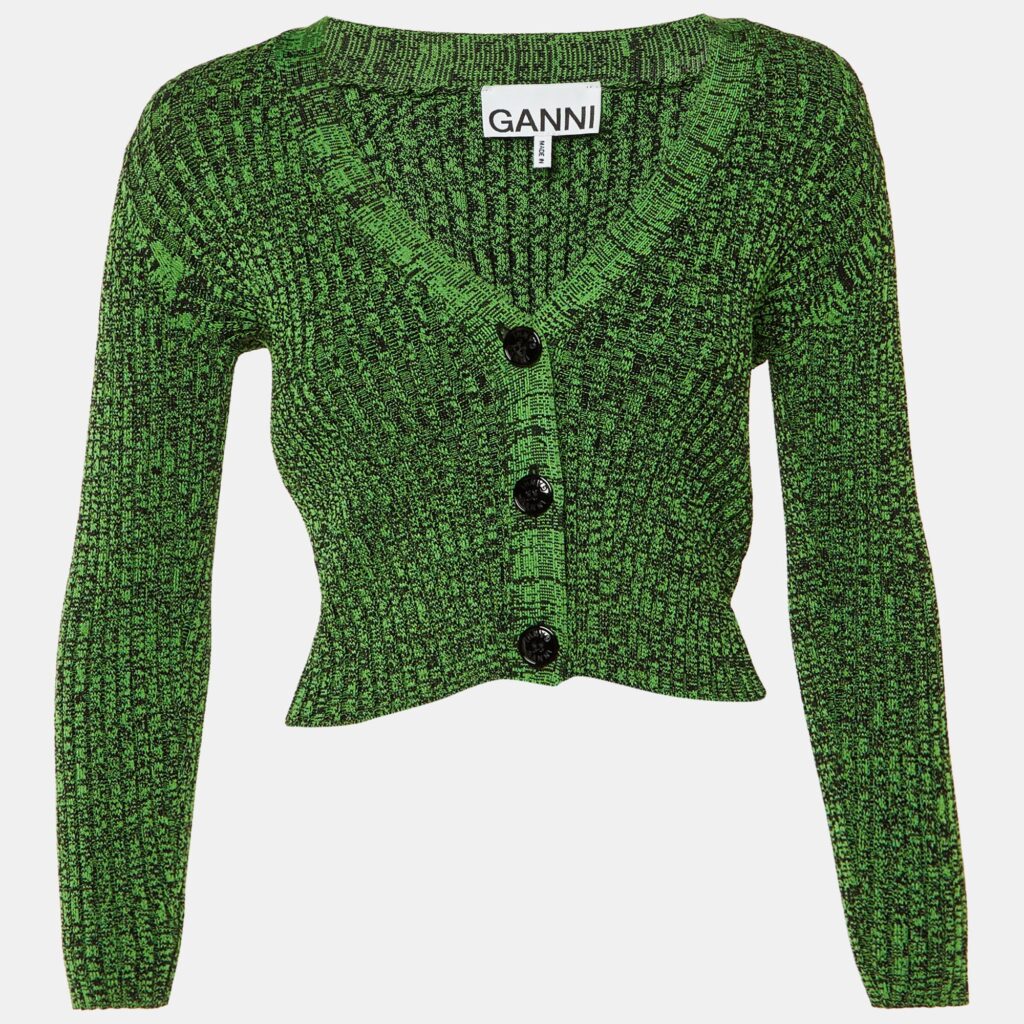 Ganni Green Rib Knit Button Front Cardigan XS Ganni Green Rib Knit Button Front Cardigan XS