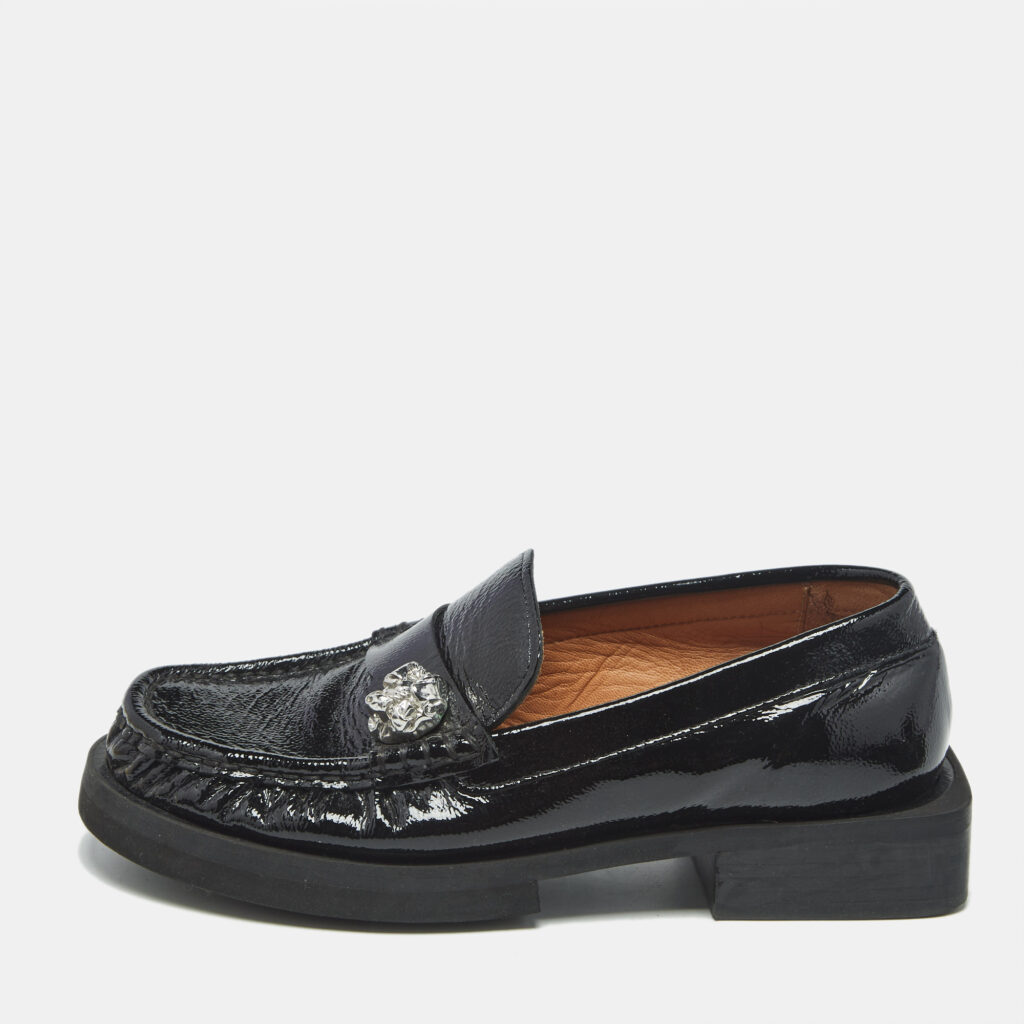 Ganni Black Patent Leather Crystal Embellished Slip On Loafers Size 37 Ganni Black Patent Leather Crystal Embellished Slip On Loafers Size 37