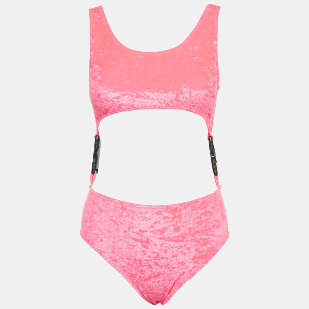 GCDS Pink Velvet Cut-Out Buckle Detail Swimsuit M