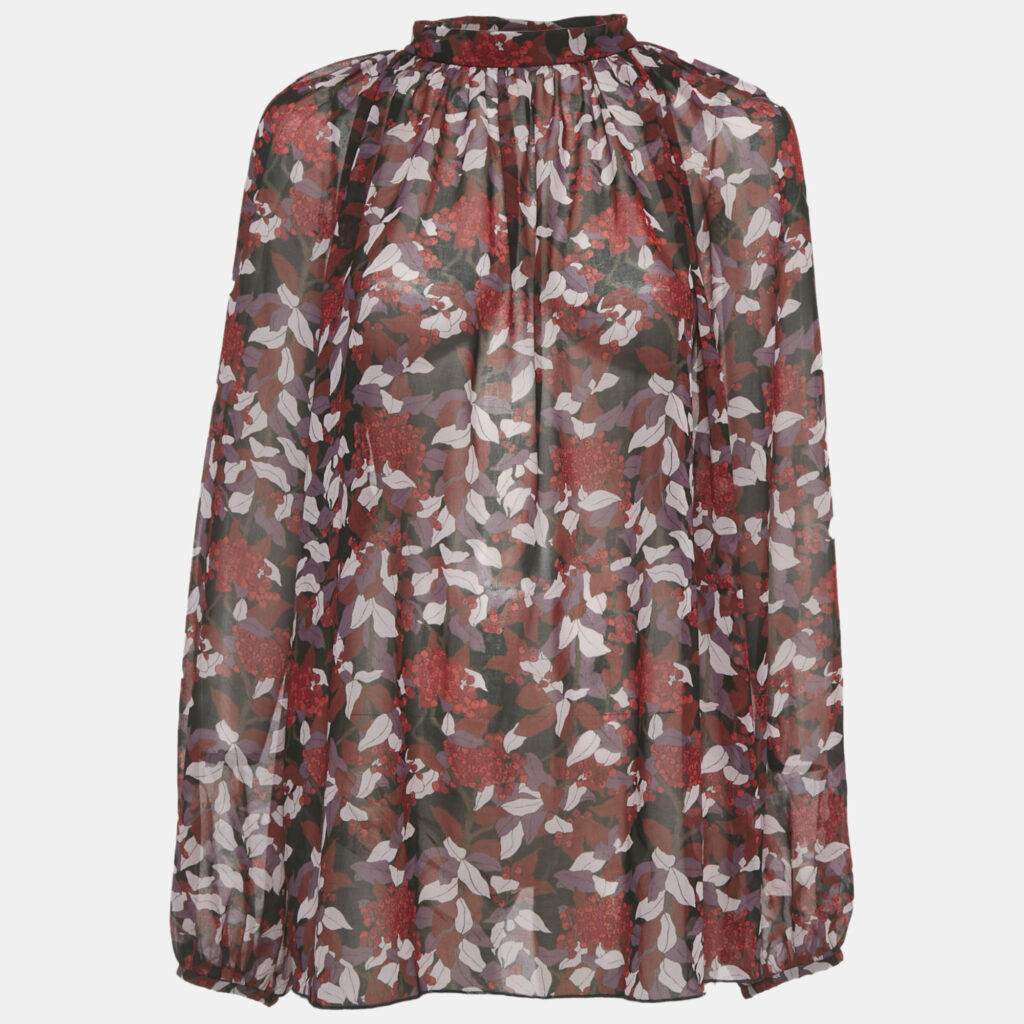 Giamba Burgundy Floral Print Silk Blouse L Giamba Burgundy Floral Print Silk Blouse L