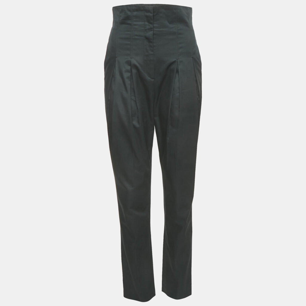 Giambattista Valli Dark Green Cotton Pleated High Waist Trouser S Giambattista Valli Dark Green Cotton Pleated High Waist Trouser S