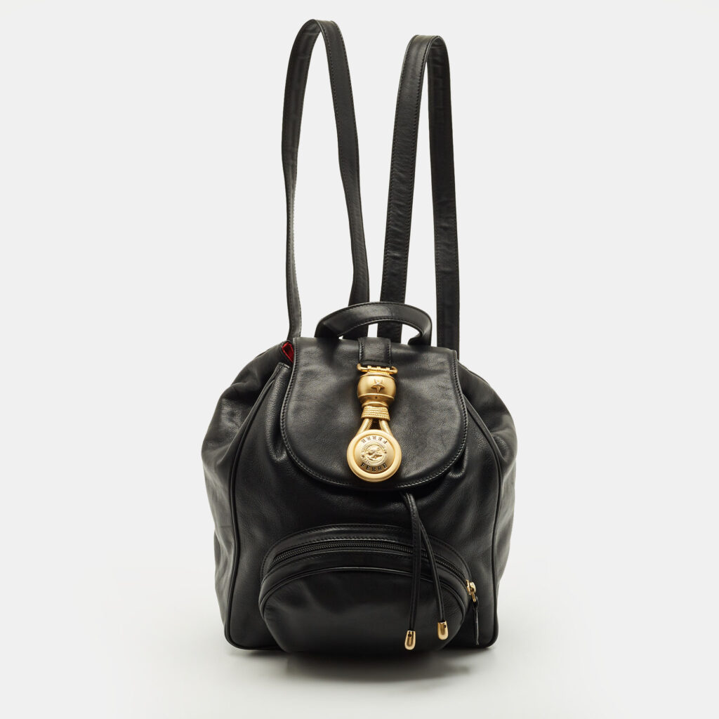Gianfranco Ferre Small Black Leather Drawstring Backpack Gianfranco Ferre Small Black Leather Drawstring Backpack