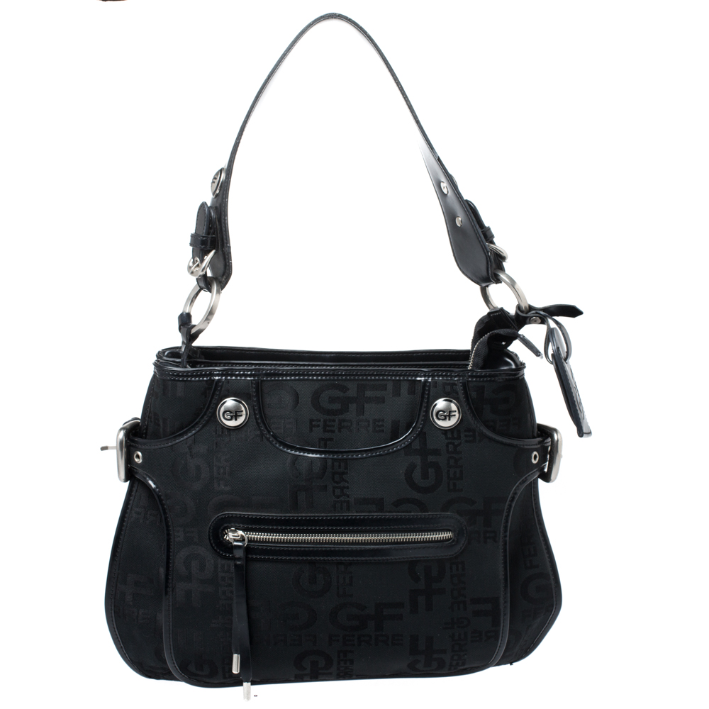 GF Ferre Black Signature Front Zip Hobo GF Ferre Black Signature Front Zip Hobo