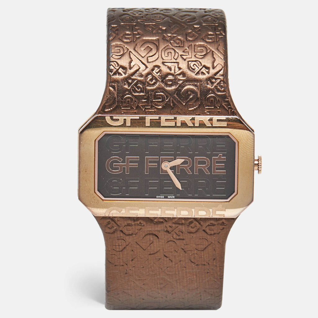 GF Ferre Brown Rose Gold Plated Stainless Steel Leather 9049L Women's Wristwatch 41 mm GF Ferre Brown Rose Gold Plated Stainless Steel Leather 9049L Women's Wristwatch 41 mm