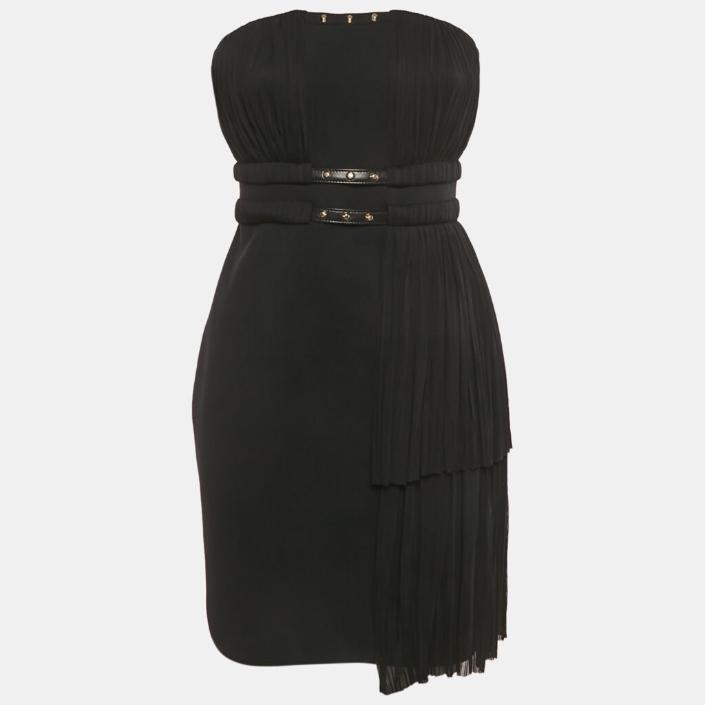 Gianni Versace Black Plisse Stud Detail Strapless Mini Dress M Gianni Versace Black Plisse Stud Detail Strapless Mini Dress M