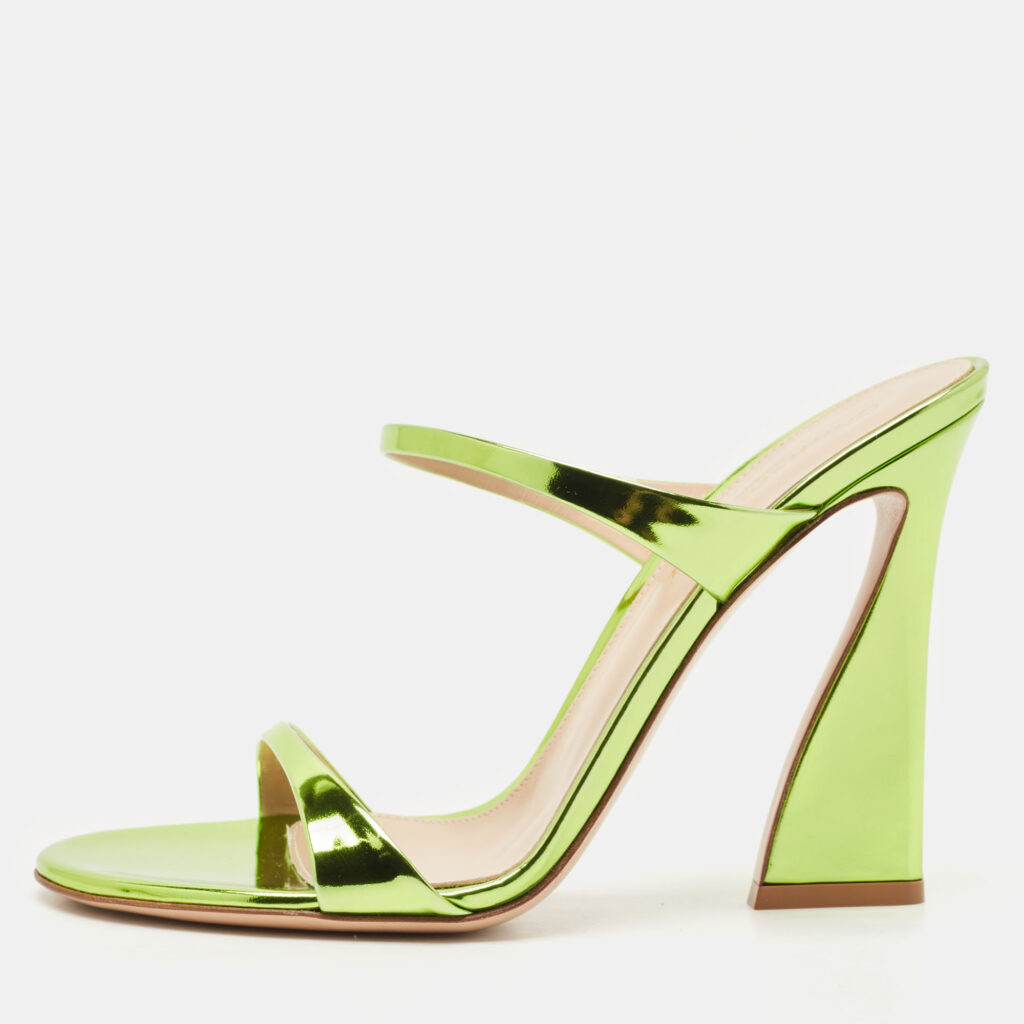 Gianvito Rossi Metallic Green Leather Aura Sandals Size 37.5