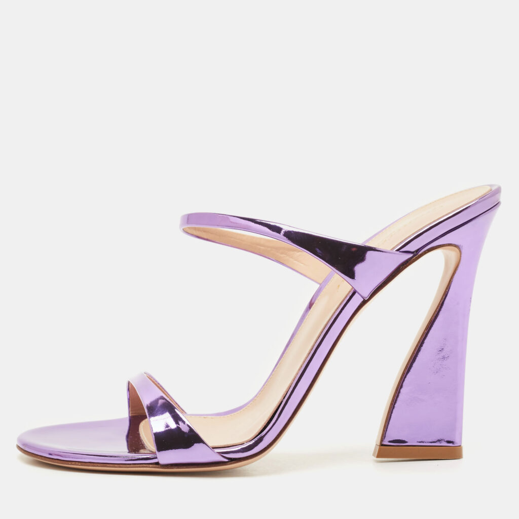 Gianvito Rossi Metallic Purple Leather Aura Sandals Size 37.5
