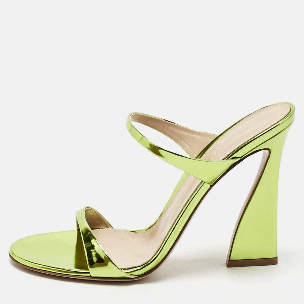 Gianvito Rossi Metallic Green Leather Aura Sandals Size 38