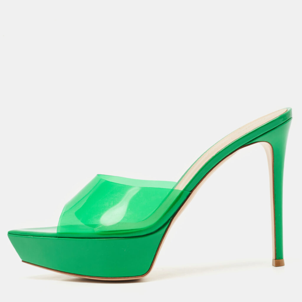 Gianvito Rossi Green PVC Betty Platform Mules Size 41