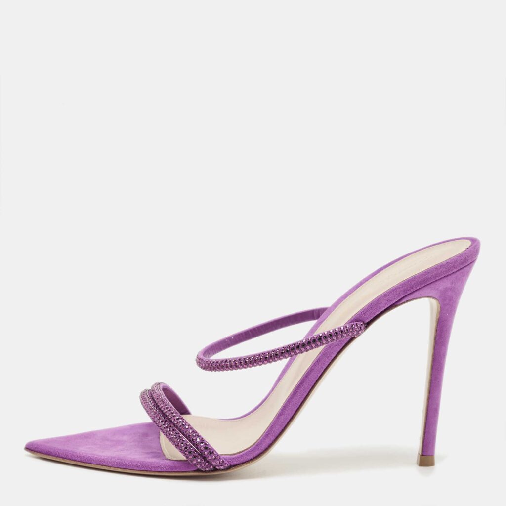 Gianvito Rossi Purple Suede Crystal Embellished Cannes Sandals Size 41 Gianvito Rossi Purple Suede Crystal Embellished Cannes Sandals Size 41