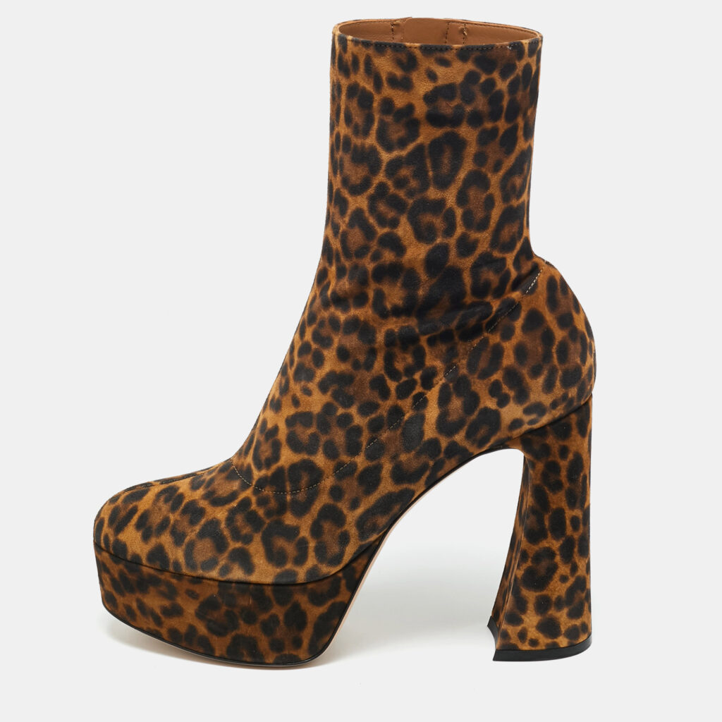 Gianvito Rossi Brown Leopard Print Suede Holly Ankle Boots Size 40