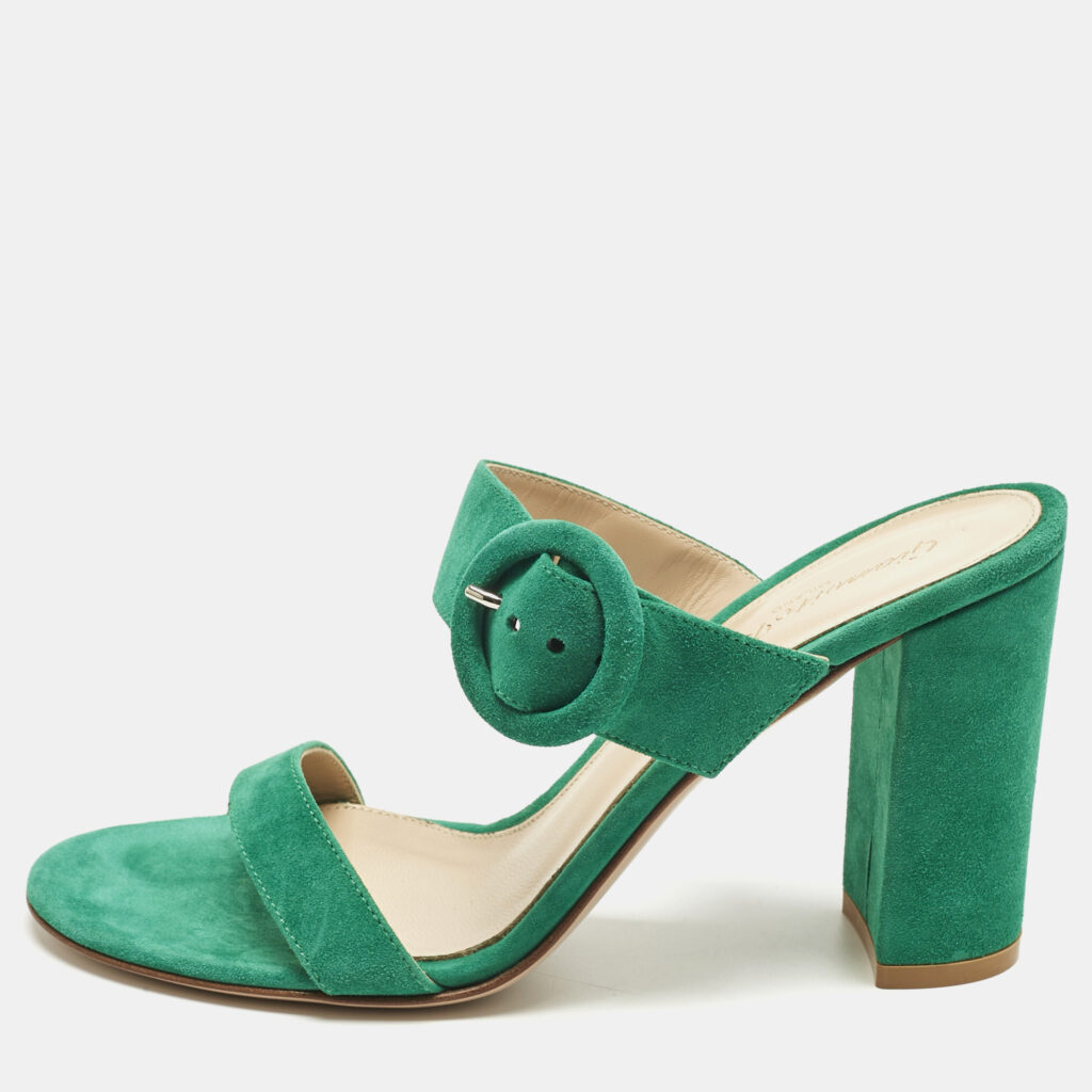 Gianvito Rossi Green Suede Buckle Slide Sandals Size 37 Gianvito Rossi Green Suede Buckle Slide Sandals Size 37