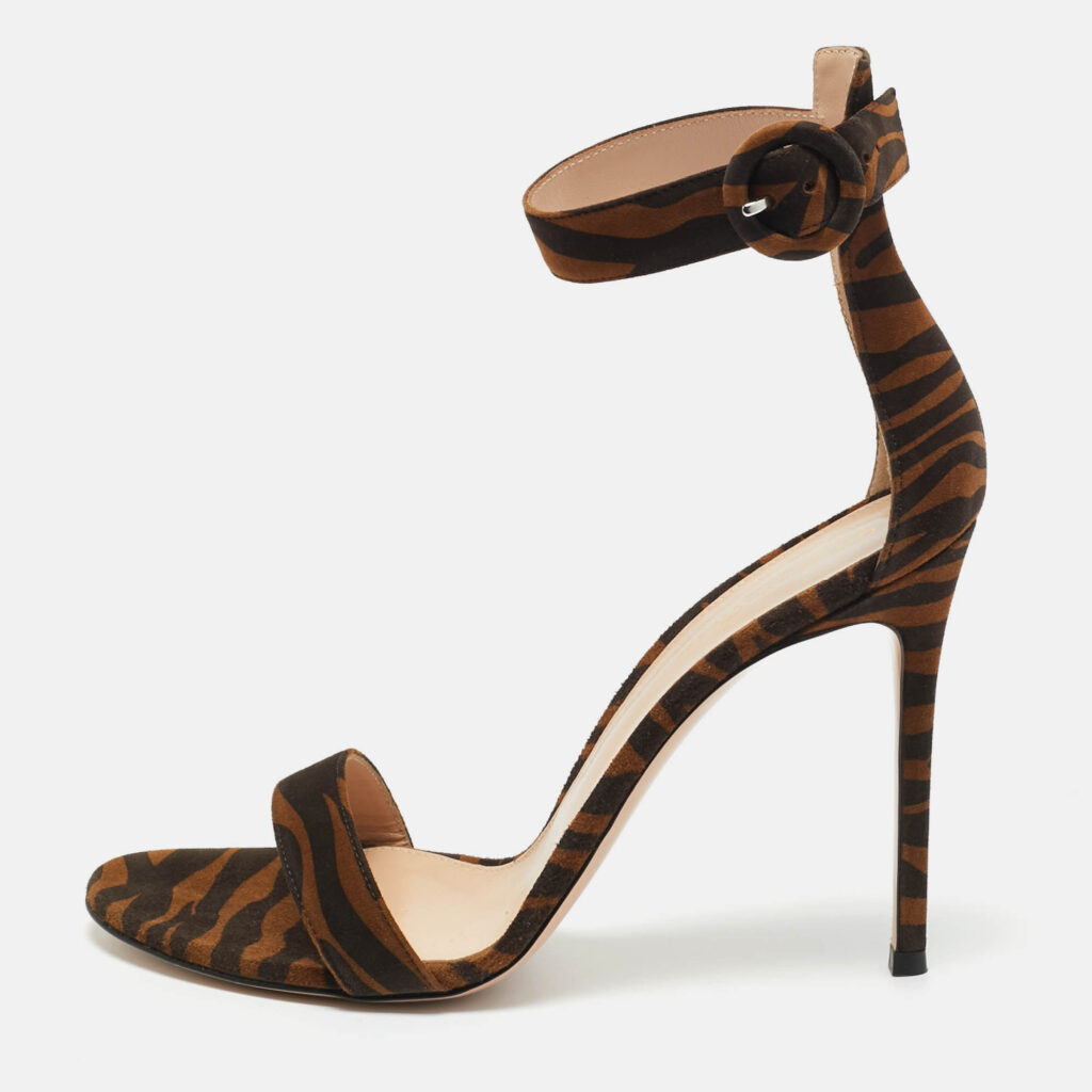 Gianvito Rossi Brown Zebra Print Suede Portofino Sandals Size 41 Gianvito Rossi Brown Zebra Print Suede Portofino Sandals Size 41