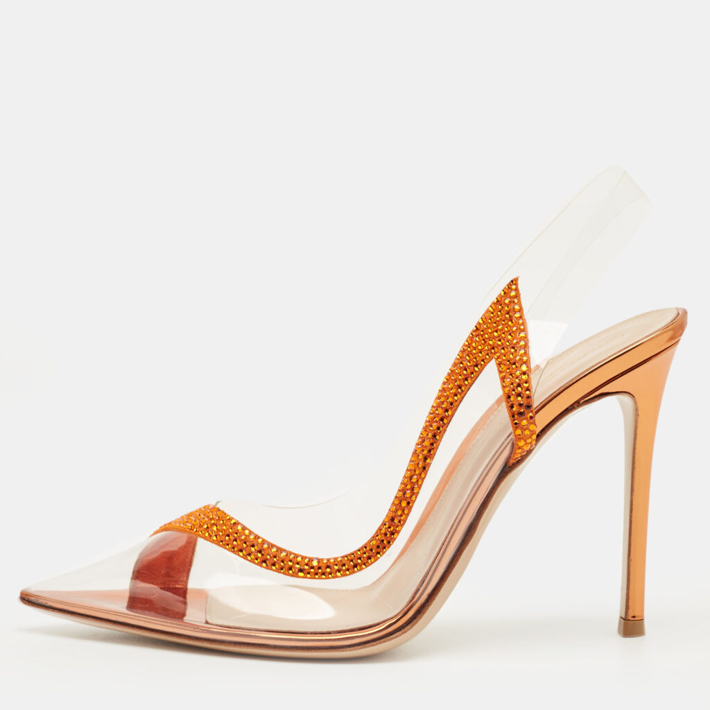 Gianvito Rossi Transparent/Orange PVC and Suede Embellished Hortensia Pumps Size 39.5 Gianvito Rossi Transparent/Orange PVC and Suede Embellished Hortensia Pumps Size 39.5