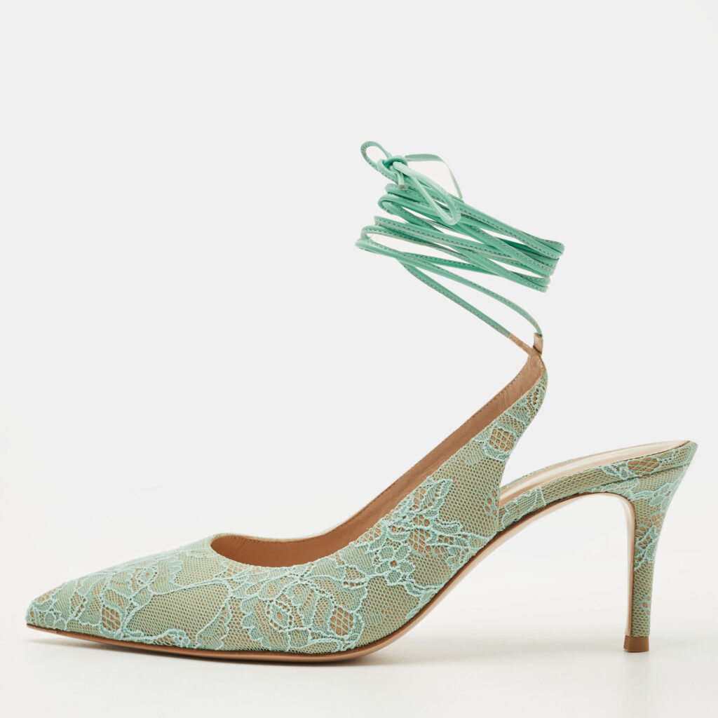 Gianvito Rossi Light Green Lace Irene Ankle Tie Pumps Size 39