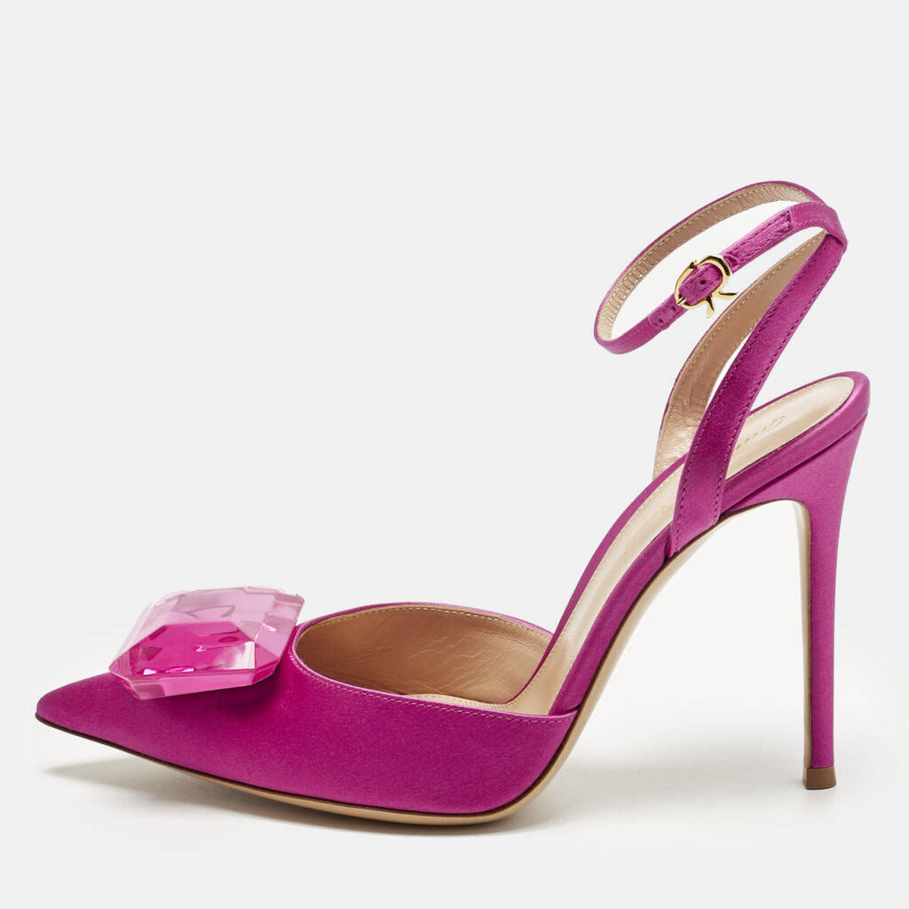 Gianvito Rossi Fuchsia Satin Jaipur Ankle Strap Pumps Size 39.5