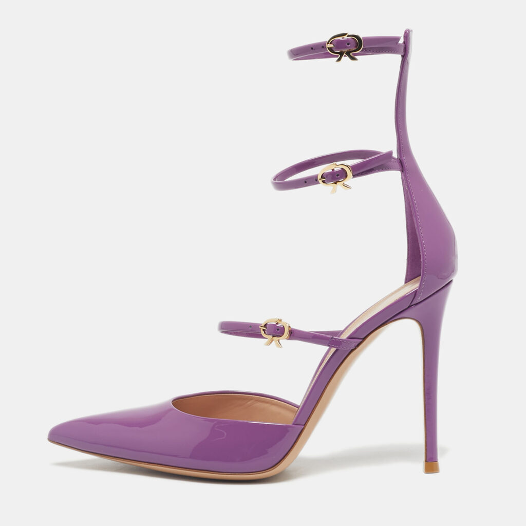 Gianvito Rossi Purple Patent Leather Ribbon Uptown Pumps Size 39