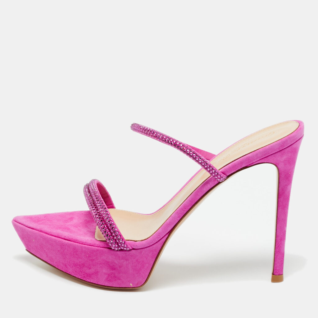 Gianvito Rossi Fuchsia Suede Crystal Embellished Cannes Sandals Size 38.5 Gianvito Rossi Fuchsia Suede Crystal Embellished Cannes Sandals Size 38.5