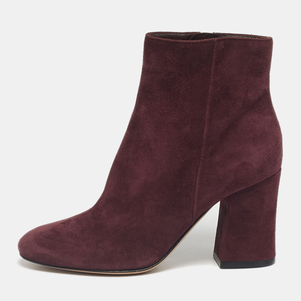 Gianvito Rossi Burgundy Suede Joelle Ankle Boots Size 36.5