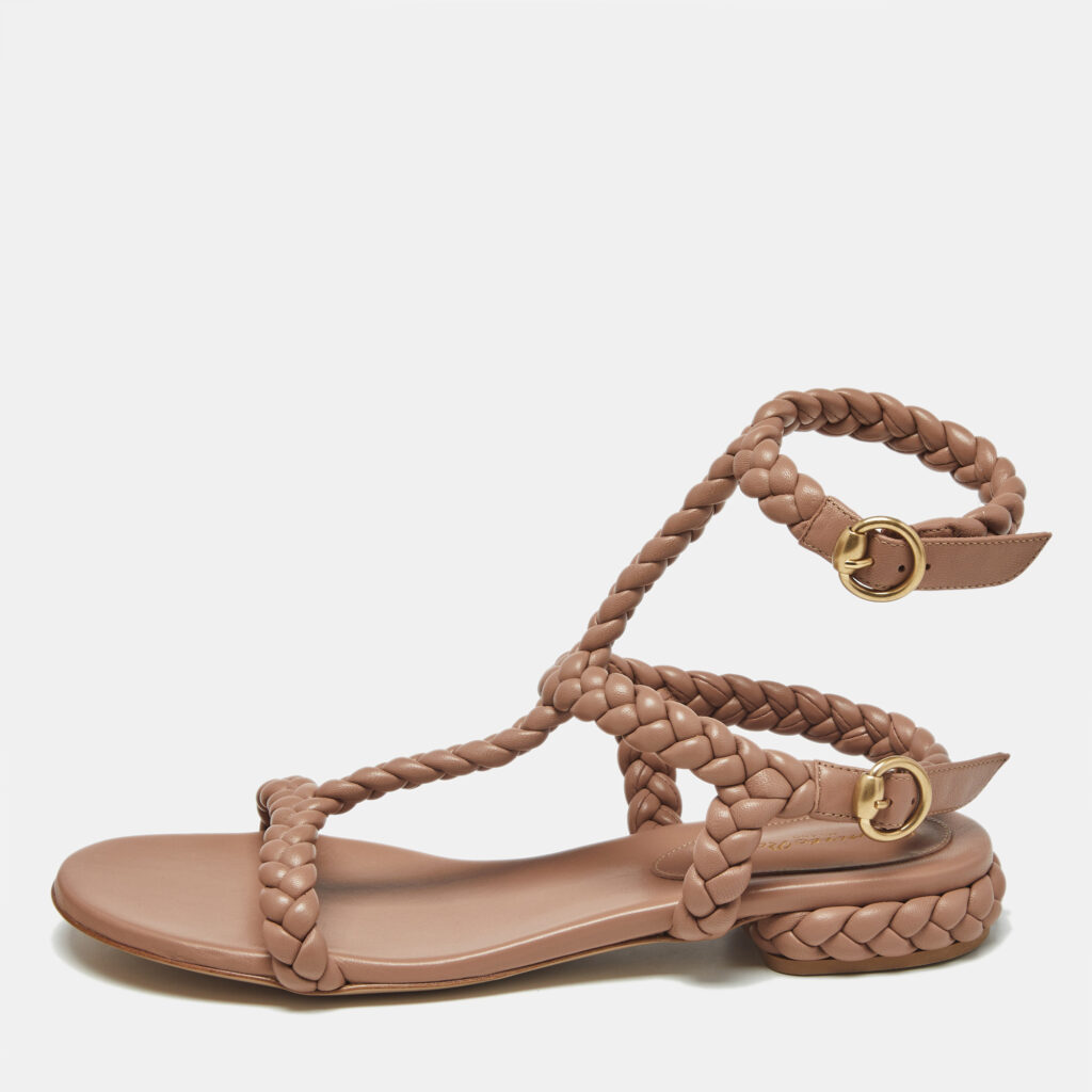 Gianvito Rossi Dusty Pink Braided Leather Sorrento Sandals Size 40.5