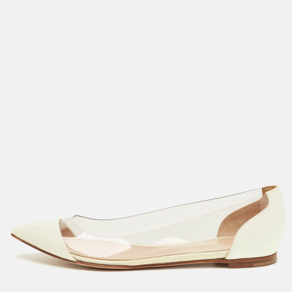 Gianvito Rossi White Patent Leather and PVC Plexi Ballet Flats Size 36.5