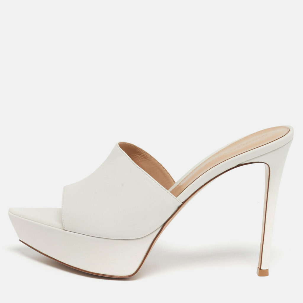 Gianvito Rossi White Leather Betty Platform Mules Size 40