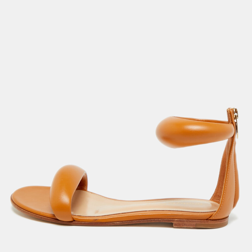 luxury-women-gianvito-rossi-new-shoes-p1246613-001.jpg Gianvito Rossi Bijoux Brown Leather Ankle Strap Flats Size 35.5