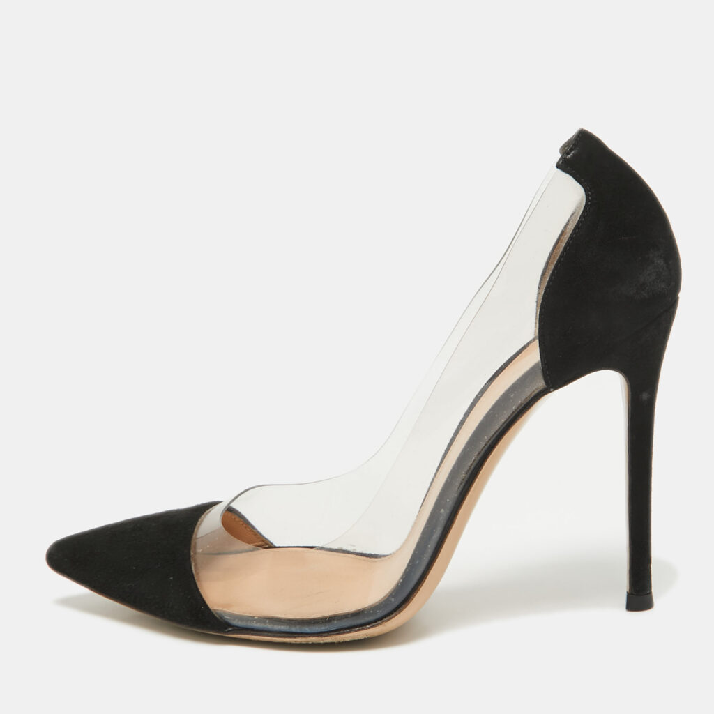 Gianvito Rossi Black PVC and Suede Pointed Toe Plexi Pumps Size 37 Gianvito Rossi Black PVC and Suede Pointed Toe Plexi Pumps Size 37