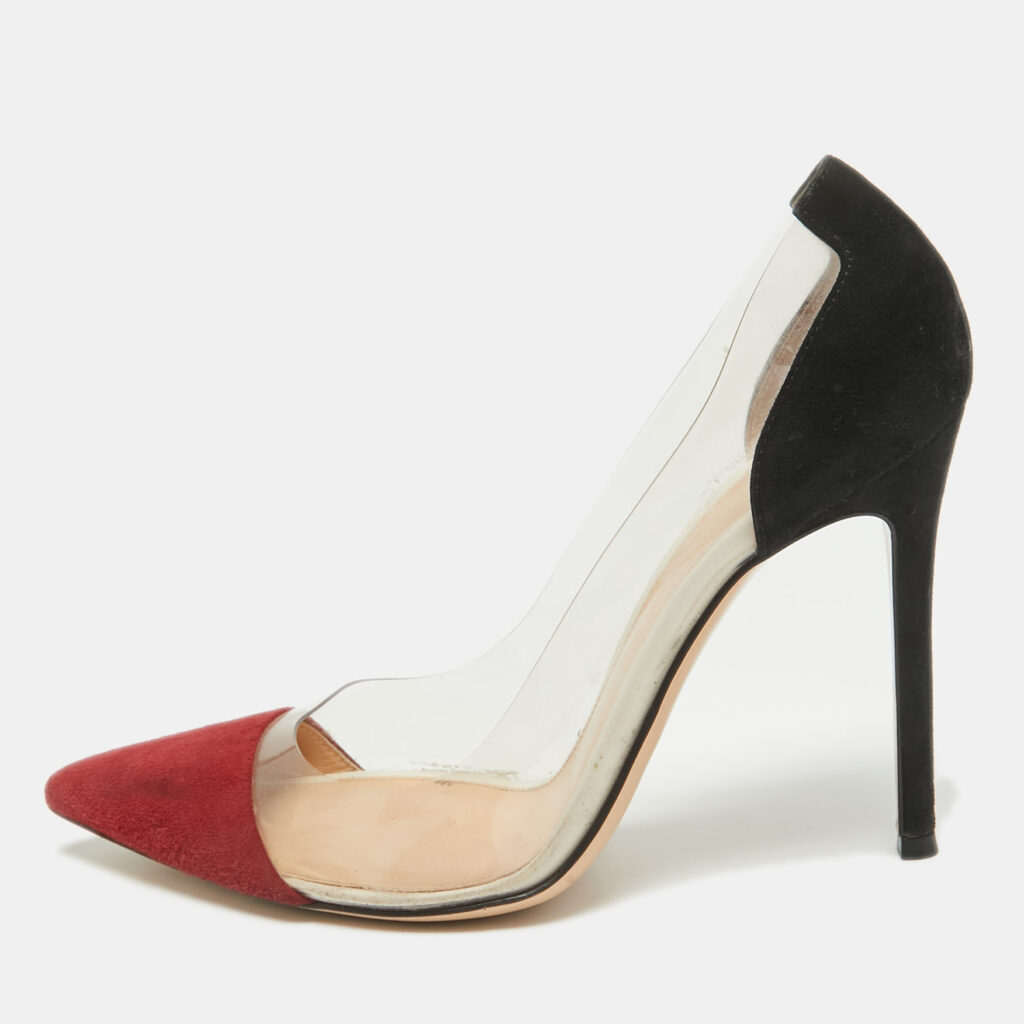 Gianvito Rossi Burgundy/Black Suede and PVC Plexi Pointed Toe Pumps Size 38 Gianvito Rossi Burgundy/Black Suede and PVC Plexi Pointed Toe Pumps Size 38