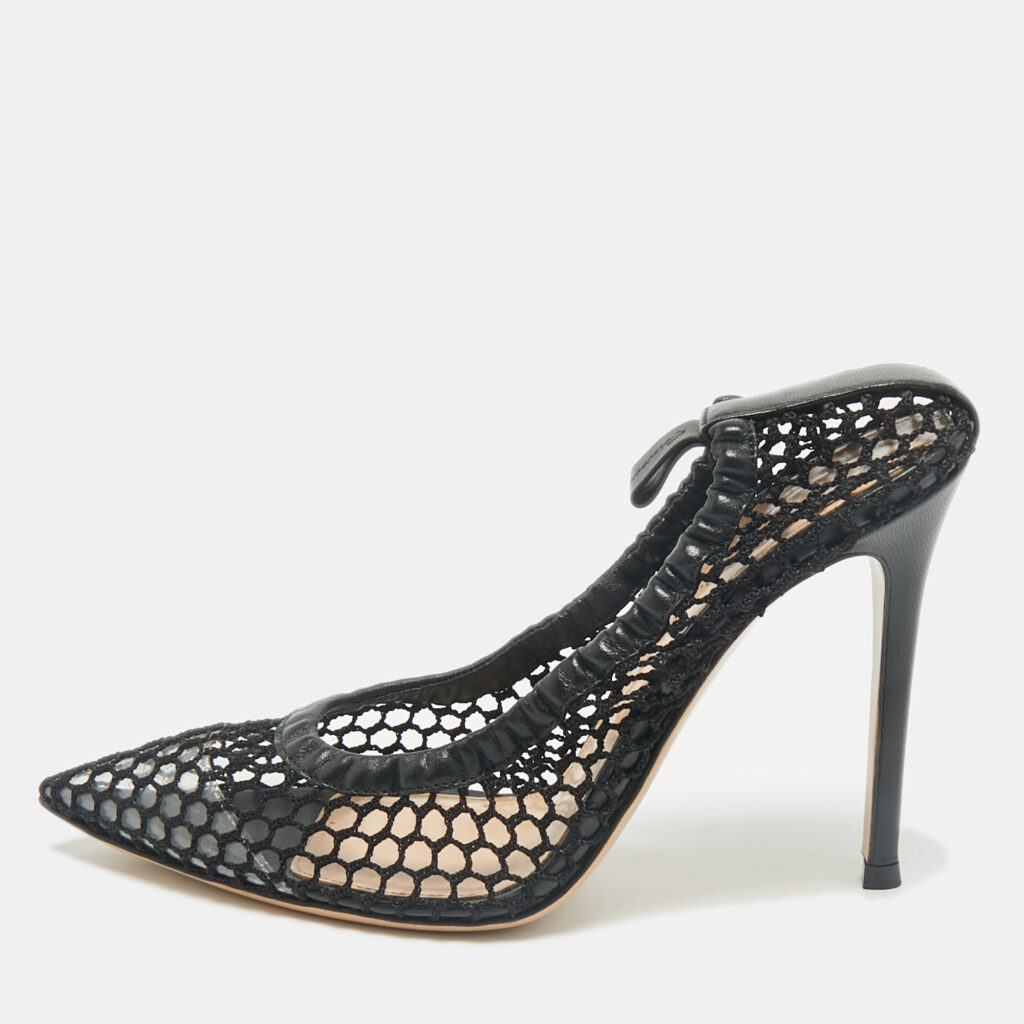 Gianvito Rossi Black Mesh and Leather Trim Alisia Pointed Toe Pumps Size 38