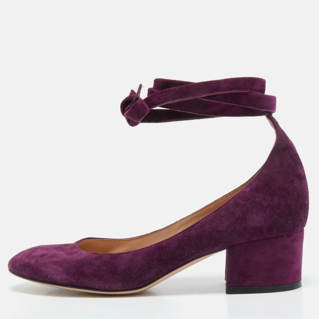 Gianvito Rossi Purple Suede Mary Jane Pumps Size 37.5