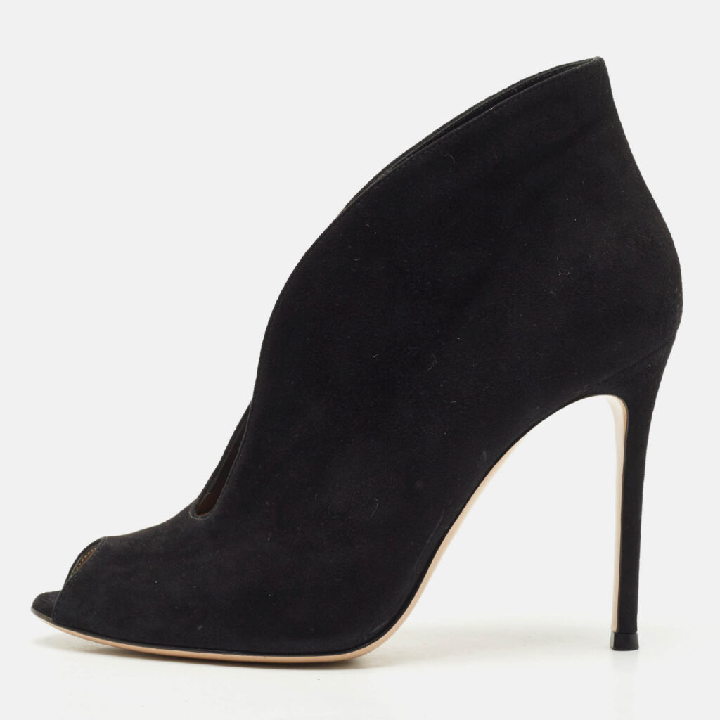 Gianvito Rossi Black Suede Vamp Peep Toe Booties Size 38.5 Gianvito Rossi Black Suede Vamp Peep Toe Booties Size 38.5