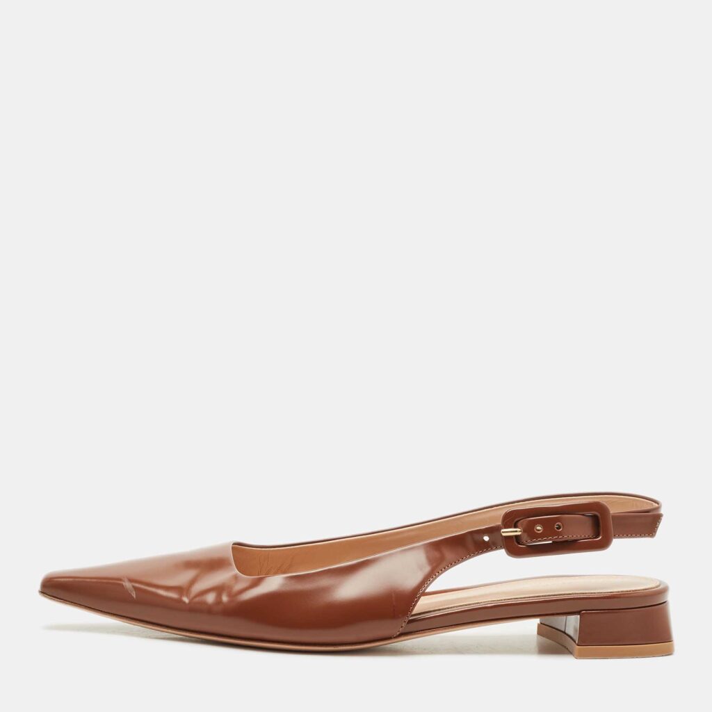 Gianvito Rossi Brown Leather Lindsay Slingback Flats Size 36.5 Gianvito Rossi Brown Leather Lindsay Slingback Flats Size 36.5