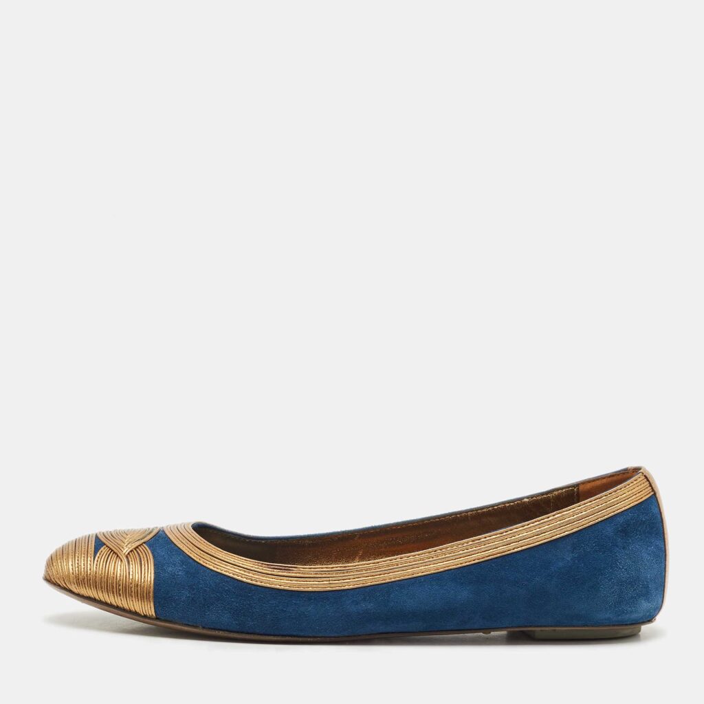 Gianvito Rossi Blue/Gold Leather and Suede Ballet Flats Size 39 Gianvito Rossi Blue/Gold Leather and Suede Ballet Flats Size 39