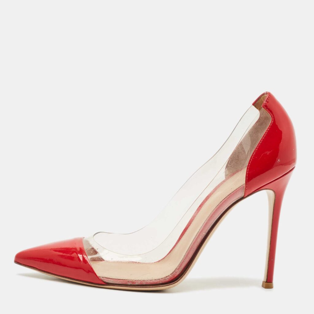 Gianvito Rossi Red/Transparent Patent Leather and PVC Plexi Pumps Size 39