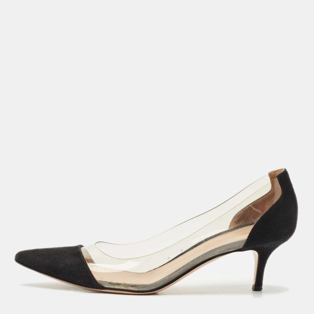 Gianvito Rossi Black/Transparent Suede and PVC Plexi Pumps Size 39