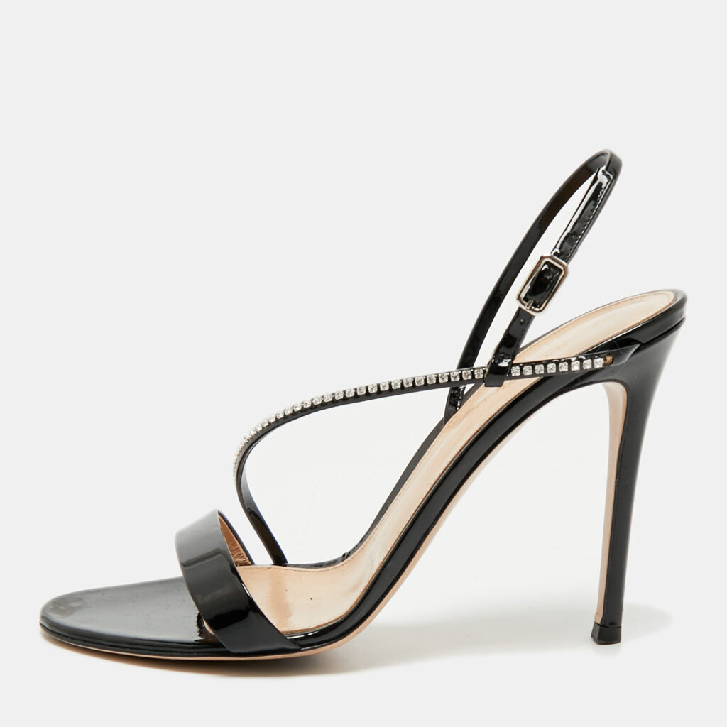 Gianvito Rossi Black Patent Leather Crystal Embellished Slingback Sandals Size 39 Gianvito Rossi Black Patent Leather Crystal Embellished Slingback Sandals Size 39