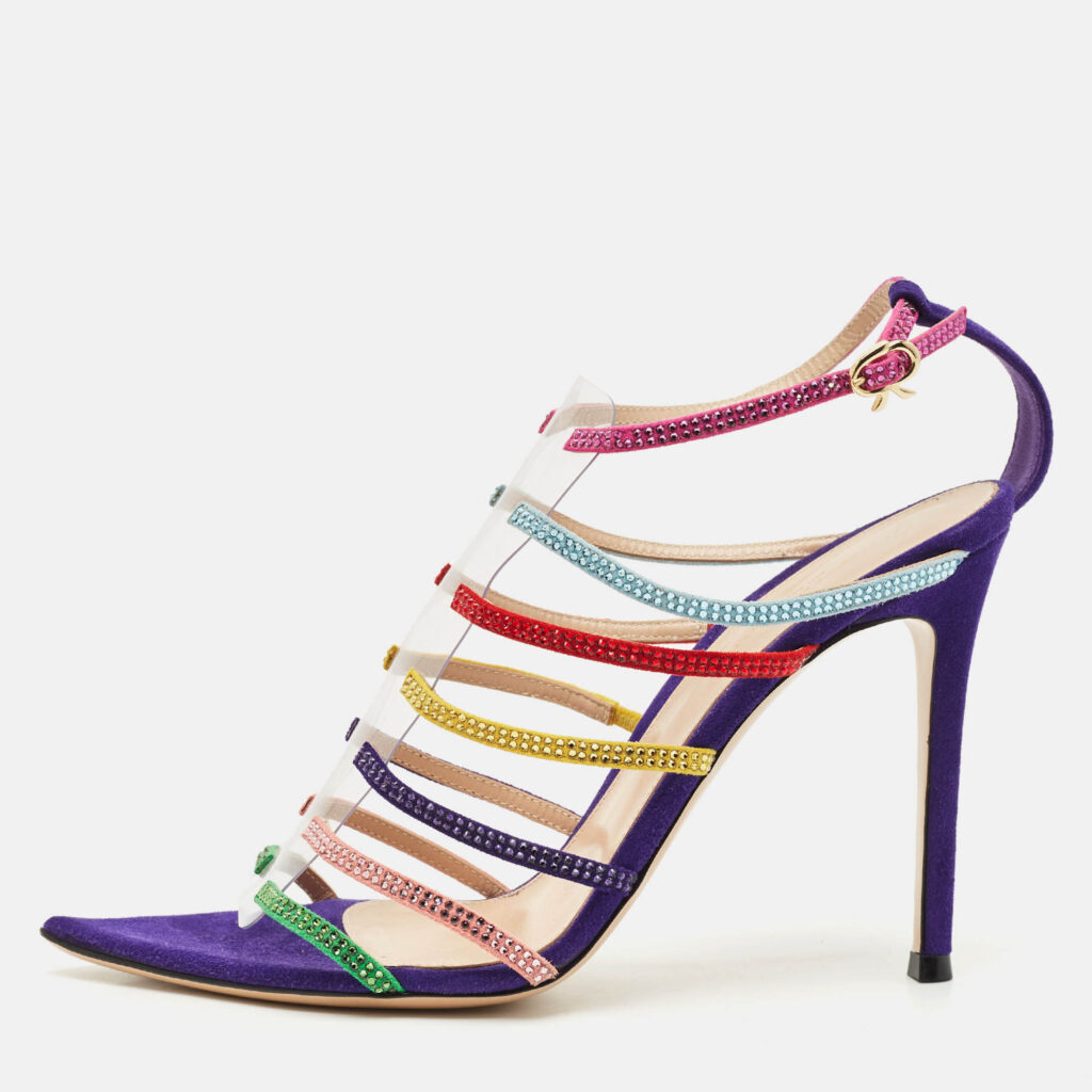 Gianvito Rossi Multicolor Suede Crystal Embellished Mirage Sandals Size 38 Gianvito Rossi Multicolor Suede Crystal Embellished Mirage Sandals Size 38