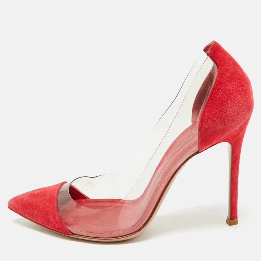 Gianvito Rossi Red Suede and PVC Plexi Pumps Size 36.5 Gianvito Rossi Red Suede and PVC Plexi Pumps Size 36.5