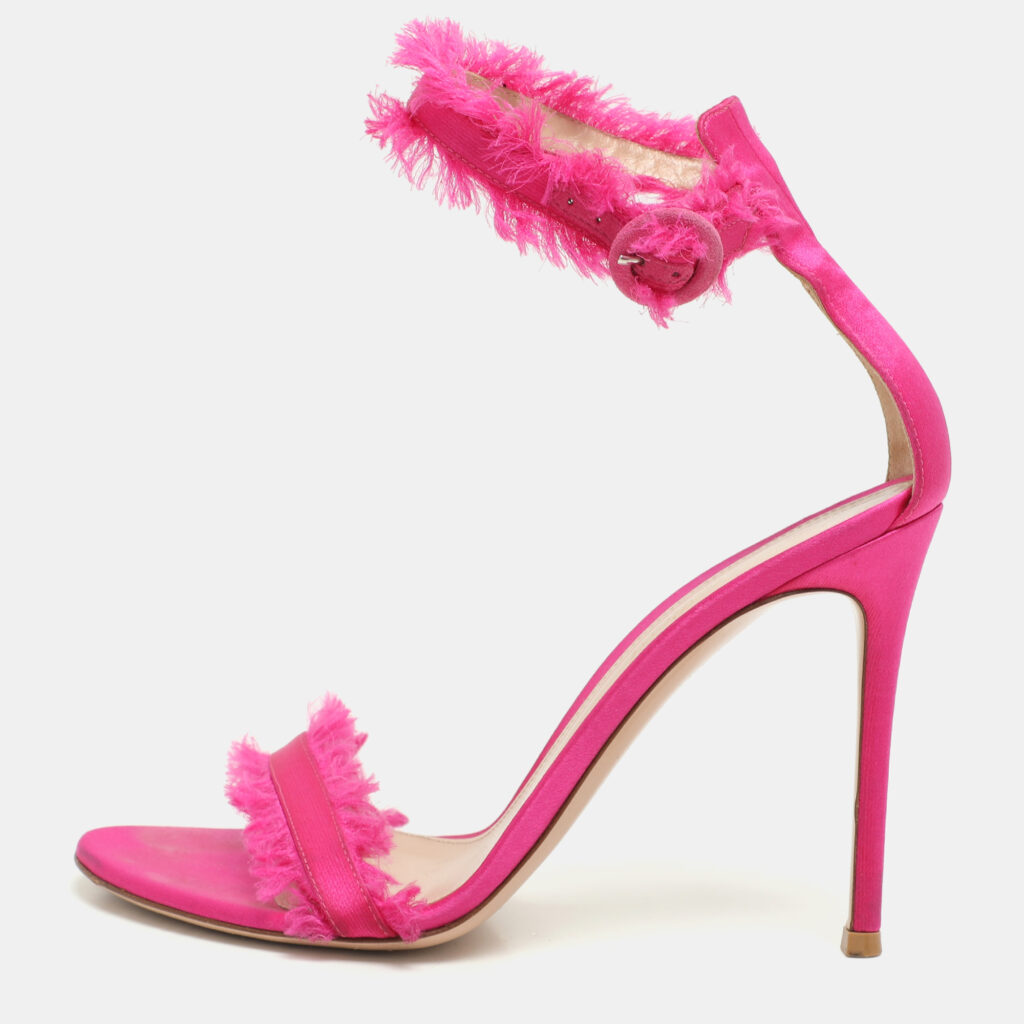 Gianvito Rossi Pink Satin Portofino Fringe Sandals Size 39