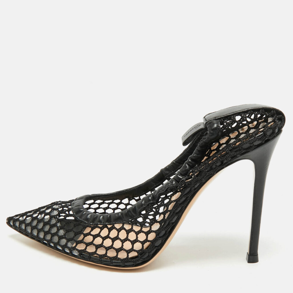Gianvito Rossi Black Leather and Net Alisia Pumps Size 38.5