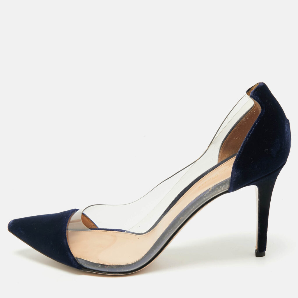 Gianvito Rossi Navy Blue PVC and Velvet Plexi Pumps Size 41.5